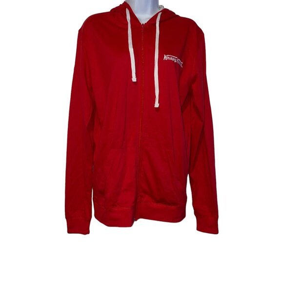 Rare Krispy Kreme Red Mens Jacket S Lightweight Employee Pockets Logo Zipper - Picture 1 of 6